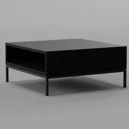 Detailed 3D model of a modern black coffee table with shelf, suitable for Blender rendering and CG projects.