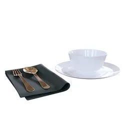 "Kitchen Set 3D model featuring a white cup and saucer with spoon and fork, knife and spoon set, and bowl for table decoration. Created with Blender 3D software."