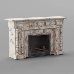 Detailed 3D model of an antique marble fireplace for Blender rendering and architectural visualization.