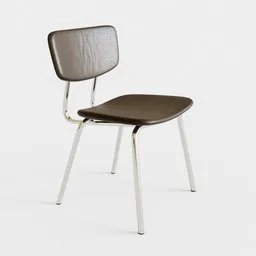 "Modern Pratika chair 3D model with wooden seat and backrest, metal legs, for Blender rendering."