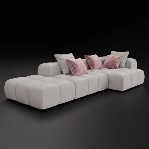 3D sectional sofa model in fabric design compatible with Blender 4.0, optimized for realistic rendering.