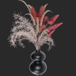 Detailed 3D model featuring a quartet of diverse plants in a sleek vase, showcasing realistic textures and proportions for Blender rendering.