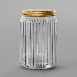 "3D model of a Mason Jar with Lid for Blender 3D. The glass jar is accompanied by a wooden lid, placed on a grey surface. Perfect for container or industrial-themed scenes."