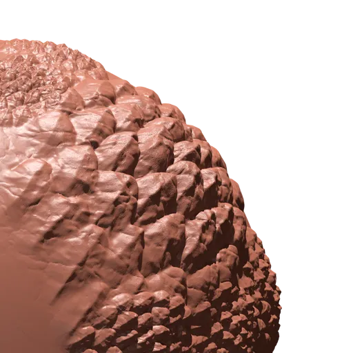 Blender 3D sculpting brush creating detailed dragon skin texture on 3D model surface.