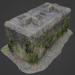 High-quality 3D mossy concrete block model for Blender rendering and animation projects.