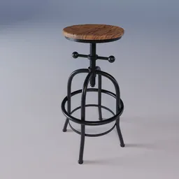 "Antique Workshop Stool: A unique blend of metal and wood, this adjustable bar chair exudes an art deco charm. Perfect for Blender 3D enthusiasts seeking a vintage touch in their designs. Explore this pixar-rendered, post-industrial masterpiece with intricate wrought iron details, available on retaildesignblog.net."