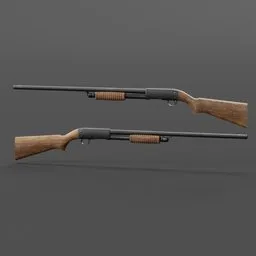 Detailed 3D shotgun render; antique firearm; Blender 3D asset; digital modeling; single barrel; game-ready model.