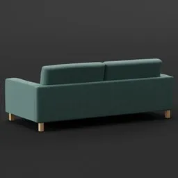 Detailed 3D rendering of a modern teal sofa with textured upholstery and wooden legs designed for Blender modeling.