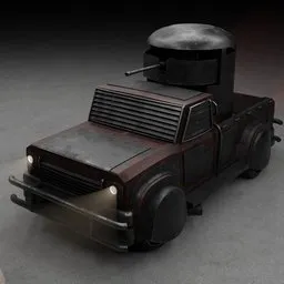 3D Blender modeled versatile war pickup truck with dual modes, armored and unarmored, featuring a Browning M2 gun.