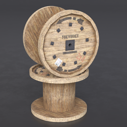 Detailed 3D model of an empty wooden cable reel for Blender, ideal for construction scene rendering or as a game asset.