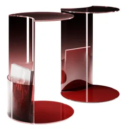 Modern acrylic side table 3D render, transparent and red, for Blender 3D visualization.