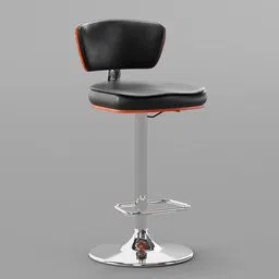 Black and orange leather adjustable bar chair 3D model, designed for Blender rendering.