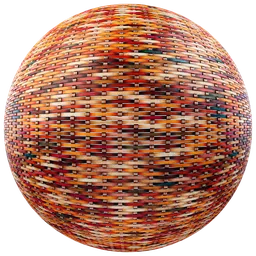 High-resolution PBR fabric material with red, orange, and warm brown wave patterns for 3D modeling in Blender.