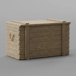 Detailed 3D wooden box model with textured surfaces, ideal for Blender medieval scene rendering.