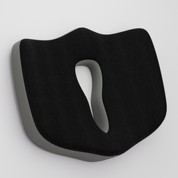 Detailed black ergonomic 3D model car seat cushion with a cutout, created in Blender for textiles.