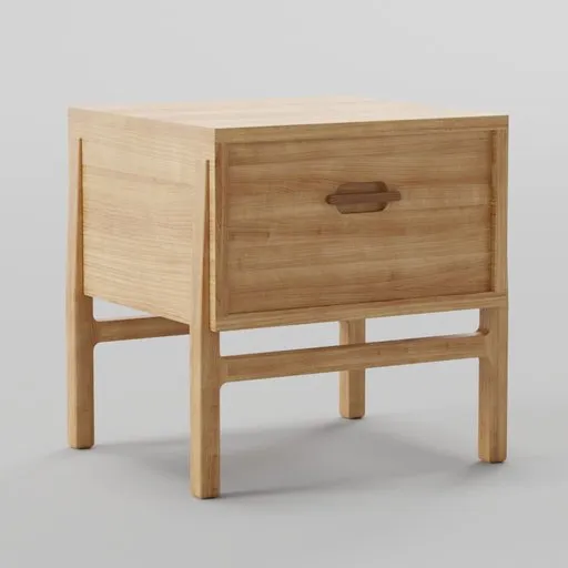 Detailed wooden bedside table 3D model with single drawer, optimized for Blender rendering.