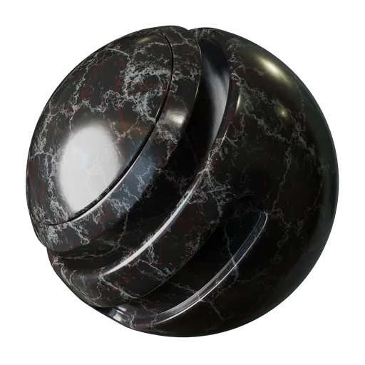 High-quality PBR Bloody Marble texture for 3D models in Blender, featuring black and white patterns with red tones.
