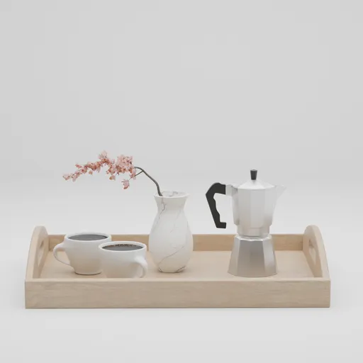 Coffee Set on Wooden Tray