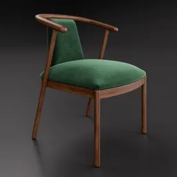 3D-rendered elegant velvet chair with customizable color on a dark background, ideal for Blender 3D projects.