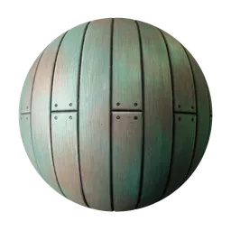 2K PBR Teal Damaged Oak texture for Blender, showcasing a modern distressed finish with dirt occlusion and displacement for creative 3D materials.