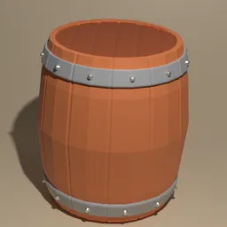"Stylized Low Poly Wooden Barrel with Metal Rivets - Inspired by Miyamoto and Medieval Taverns - 3D Model for Blender 3D"