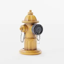 "Yellow FireHydrant - Detailed 3D model for Blender 3D. Features a yellow fire hydrant with a black lid, inspired by Richard Rockwell, and rendered using Redshift. Ideal for exterior scenes and urban environments."