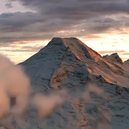 Volcano Mountain in Clouds