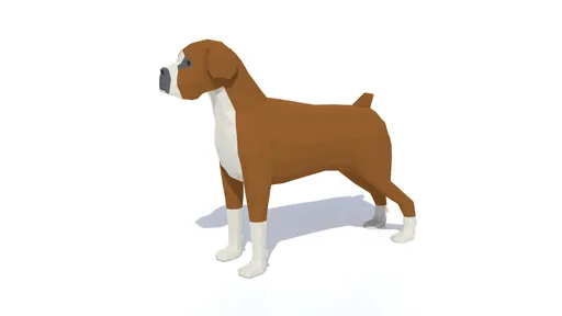 Low poly 3D boxer dog model with separate eyes optimized for Blender renderings, ideal for CG visualizations.