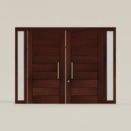 Detailed 3D model of brown double doors with modern design, optimized for Blender rendering.
