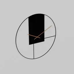 3D-rendered minimalist modern clock with gold hands, shadow effect, for Blender artistic visualization.