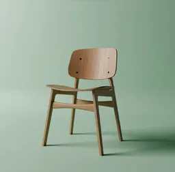 3D-rendered wooden chair model with modern design, compatible with Blender for interior scenes.