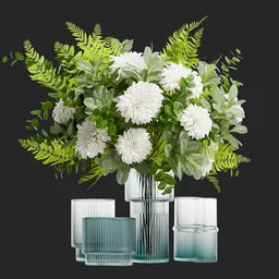White Dahlia Eucalyptus Vase Set