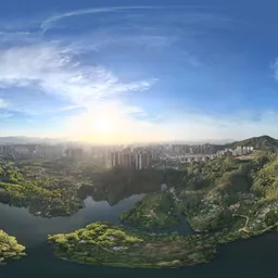 Green tree mountain cloud bluesky lake