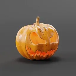 Highly detailed carved jack-o'-lantern 3D model with realistic textures, perfect for Blender rendering.