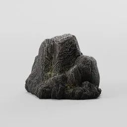 Detailed 3D model of a mossy cliff rock for Blender, low-poly design with 2K PBR textures, suitable for gaming environments.