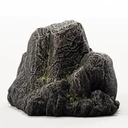 Detailed 3D model of a mossy cliff rock for Blender, low-poly design with 2K PBR textures, suitable for gaming environments.