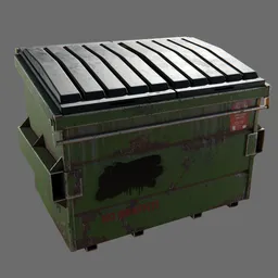 Green rusty garbage bin