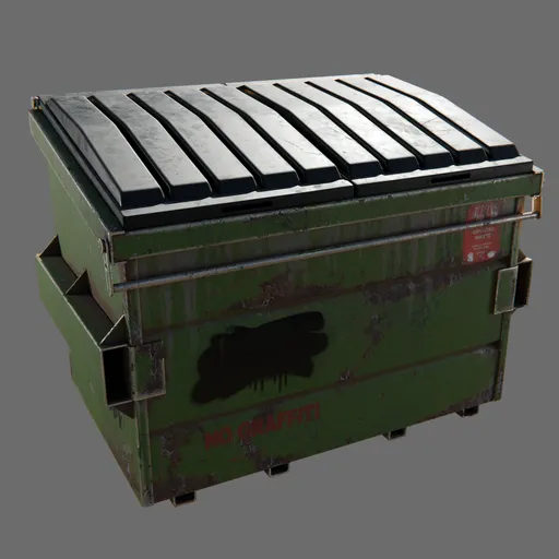 Green rusty garbage bin