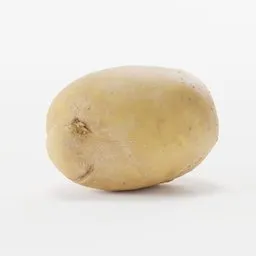 "High quality 3D scanned potatoes model with 4K textures, perfect for Blender 3D. Close up shot on a white surface with a minimalistic aesthetic. Ideal for fruit and vegetable themed 3D projects."