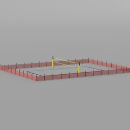 Detailed 3D model of a beach volleyball court with net and boundary lines for Blender rendering.