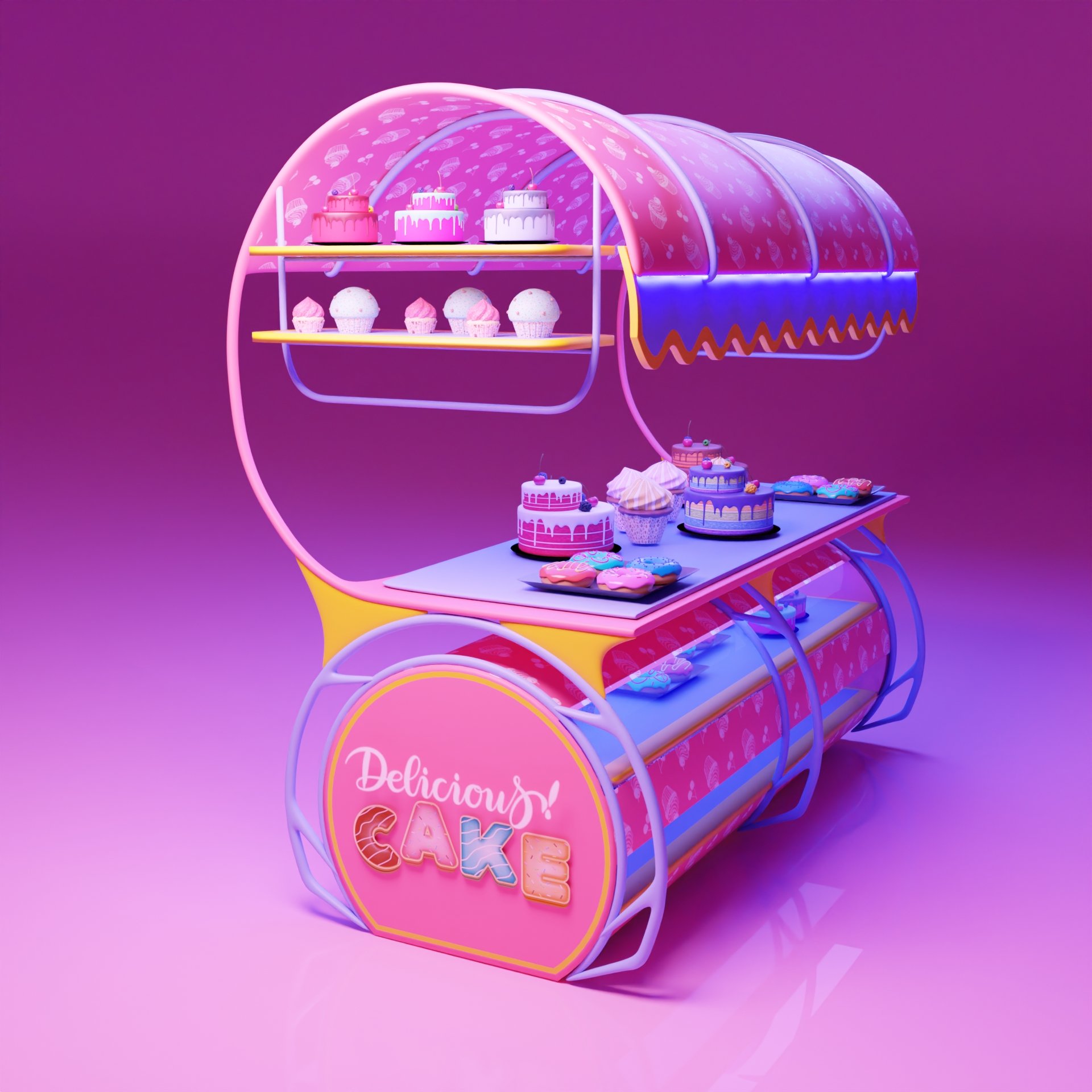 Delicious Cake Cart 3D Standard models BlenderKit