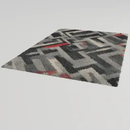 High-quality 3D model of a textured designer carpet with geometric patterns, suitable for Blender renders and interior visualizations.