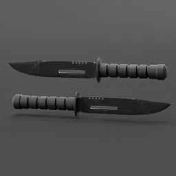"A detailed and realistic military hunting knife 3D model created in Blender 3D. Ideal for military-style games or animations, this model features a black handle and rust effect, adding to its realism. Perfect for thievery equipment or battle-worn simulations."