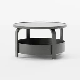 "Stylish Borgery Ikea table with circular base and shelf in steel gray finish, modeled in Blender 3D. Perfect for interiors of different styles. Made with natural materials and following instructions from Ikea Latvia's website."