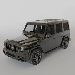 "A high-quality 3D model of a black SUV inspired by the Mercedes G63, rendered using Autodesk 3D software. This detailed model, reminiscent of the iconic microbus and elements of the F40, offers a full view of a sporty car. Perfect for Blender 3D users in search of a top-notch 3D model for their projects."