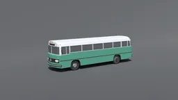 3D render of a green and white vintage style bus, optimized for Blender, showcasing low-poly quad mesh visualization.