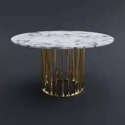 Marble-topped 3D model table with intricate gold base, optimized for Blender 3D rendering.