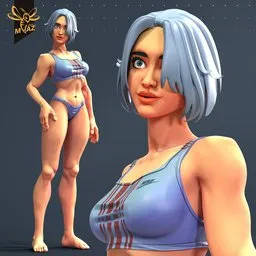 Stylized Green-Haired Female Athlete