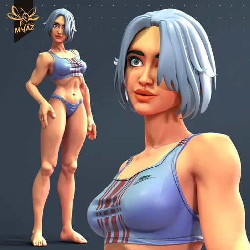 Stylized Green-Haired Female Athlete