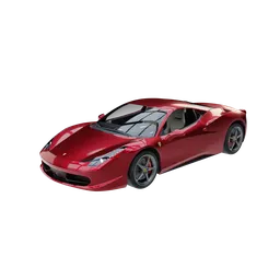 High-detail red Ferrari 458 Italia 3D model suitable for Blender rendering and luxury vehicle simulations.